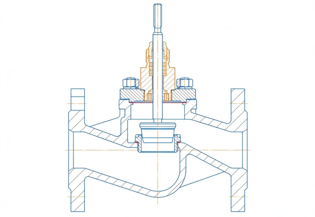 Globe valve cross-section technical drawing